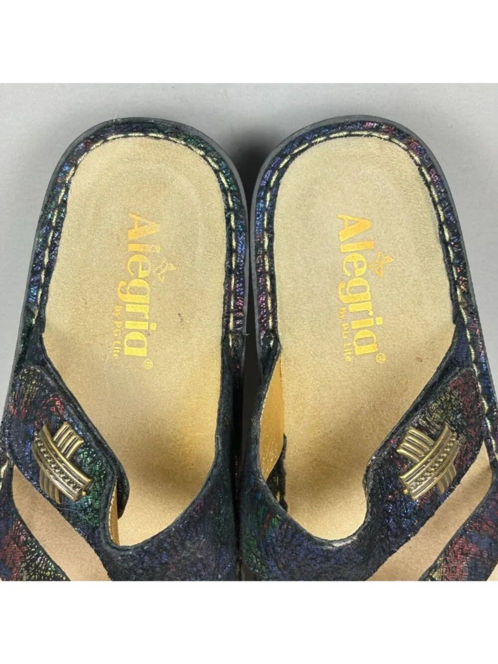 Alegria Victoriah Metallic Multicolor Sandals Womens 8/8.5 EU 38 Black Slip On